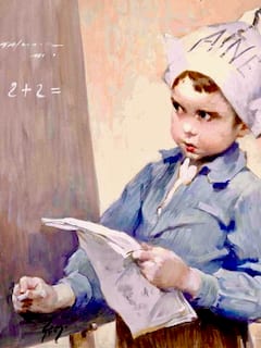 "Störenfried" Schulkind mit Narrenkappe: Aufschrift Ane (Esel) Jean Geoffroy vor 1924