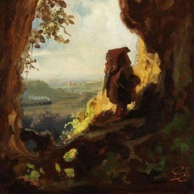 Carl Spitzweg. Gnom, Eisenbahn betrachtend. 1848